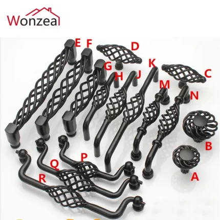 Hollow out Cage black furniture handle Cupboard Dresser cabinet drawer Pull birdcage handle Single Knob / Hole CC 96/128/160mm