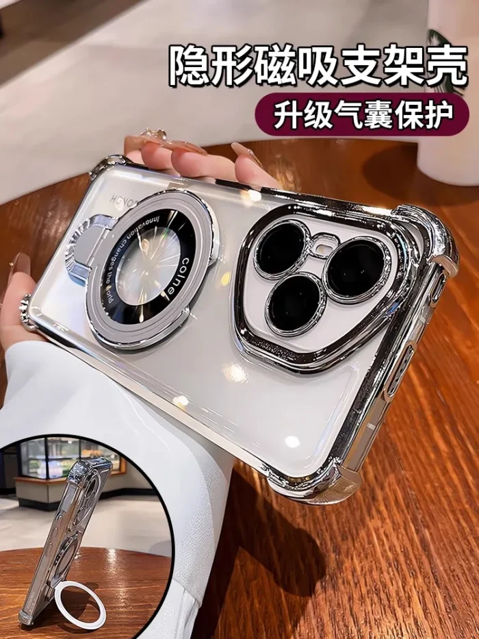 Case for Honor 400 Pro magnetic holder camera protection plating airbag silicone transparent shockproof back cover - Image 2