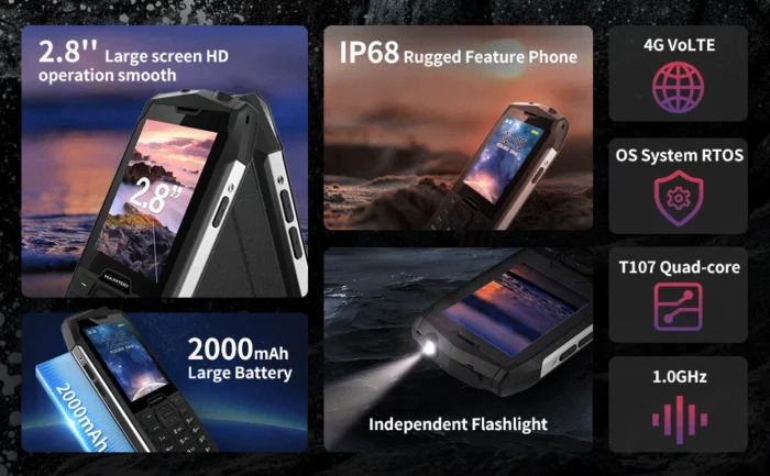 HAMTOD H3 Rugged Phone 2.8 inch HD Screen Quad-core 2000mAh Battery 0.3MP Camera 4G VoLTE - Image 3