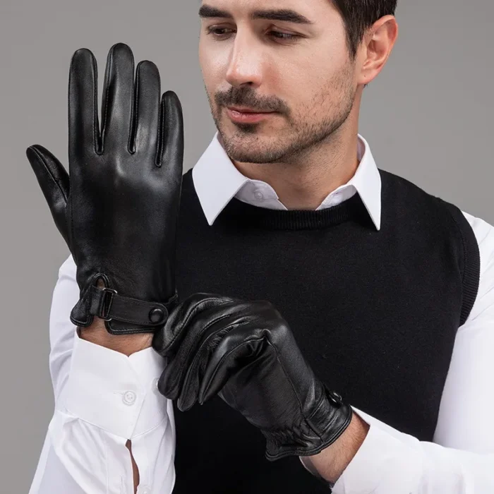 Men's Real Sheepskin Gloves Winter Warm Fleece Thickened Touch Screen Driving Riding Business Leather Gloves Thin Windproof - Image 2