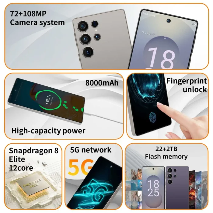 HOT 2025 new S25 Ultra original intelligent 5G dual card dual standby Android 14 system global version phones 8000mAh battery - Image 2