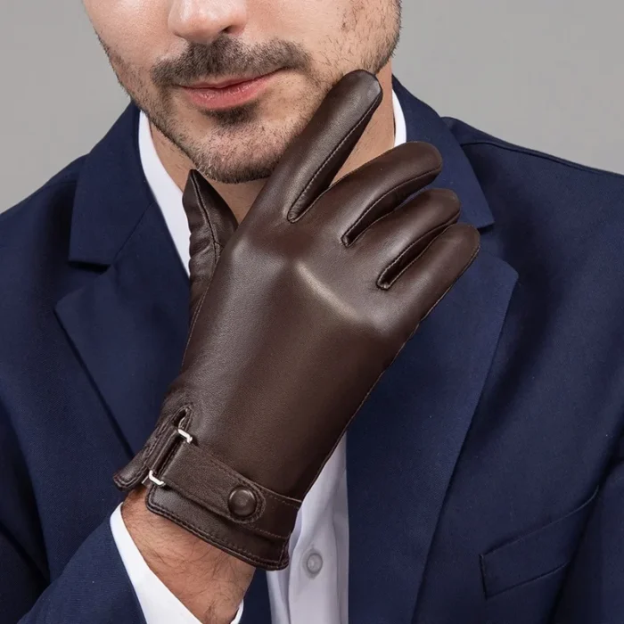 Men's Real Sheepskin Gloves Winter Warm Fleece Thickened Touch Screen Driving Riding Business Leather Gloves Thin Windproof - Image 4