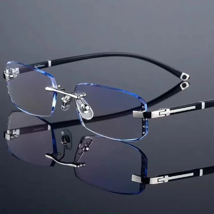 KLASSNUM Men Reading Glasses Rimless Cut Edge Presbyopic Glasses Anti Blue Light Anti Fatigue Plus Glasses Presbyopia Clear Lens - Image 2