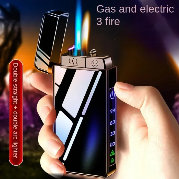 2024 New Gas Electric 3 Fire Windproof Lighter Flashlight Jet Dual Plasma Arc Lighter Gas Electric Butane Rechargeable Lighter - Image 1