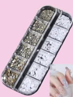 12grids/box Half Round White Pearls Bead 3D Nail Charms Mixed White Flatback Pearl SS4-SS16 Round Nail Jewelry DIY Nail Gems Kit - Image 2