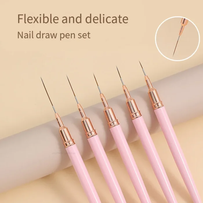5 Pieces Set Liner Brush for Nail Art Painting,Fine Liner Brushes for Nails,Liner Nail Brush Set for Acrylic - Image 4