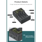Cargador de batería de 4 ranuras, carga rápida inteligente con indicador para baterías recargables NiMH NiCd AAA/AA de 1,2 V, conector Micro USB C - Image 5