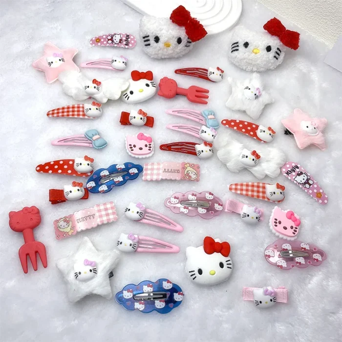 19Pcs Suit Hello Kitty Hair Clip Hairpin for Girls Children's Cinnamoroll Hello Kitty Accessories Hairpin Bb Clip Girls Gifts - Image 4