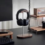 Black Walnut Wood & Aluminum Headphone Stand Nature Walnut Gaming Headset Holder with Solid Wood Base for Table Desk Display