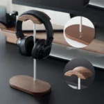 Black Walnut Wood & Aluminum Headphone Stand Nature Walnut Gaming Headset Holder with Solid Wood Base for Table Desk Display - Image 2