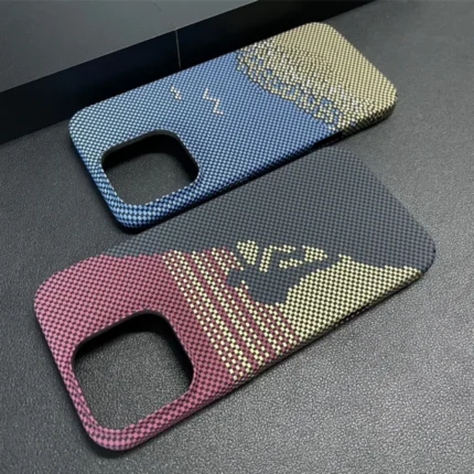 Funda de lujo con textura de fibra de carbono kevlar para iPhone 16, 15, 14, 13, 12 Pro Max, funda de teléfono ultrafina y ligera de fibra de aramida de carbono