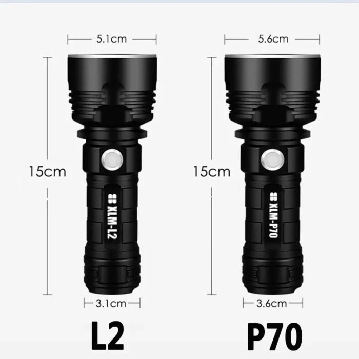 Super Bright High Power Led Flashlight P70 USB Rechargeable Flashlight Waterproof Light 26650 Battery Flashlight Camping Light - Image 2