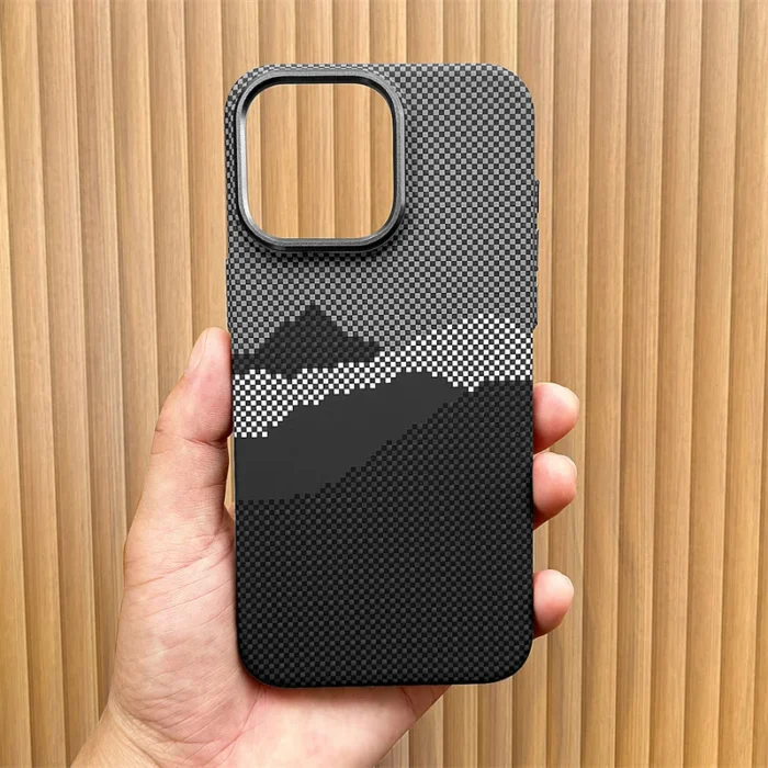 Carbon Fibre Relief MagSafe Case for iPhone 16 15 14 Pro Max Magnet Charging Thin Light PC Shell Camera Alloy Frame Phone Shield - Image 1