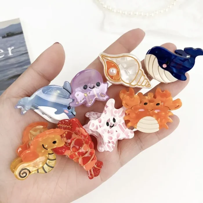 Lobster Cartoon Small Hair Claw Clip Whale Sea Horse Ocean Series Hairpin Hair Accessories Acetate Barrette Girls - Image 1