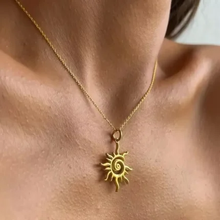 Vintage Whirlpool Sun Necklace Gold Silver Color Women Irregular Trend Geometric Hollow Out Pendants Necklaces Man Jewelry