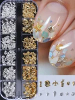 12 Grids/Box Summer Sea-Themed Nail Art Studs 3D Gold/Silver Ocean Shell,Starfish,Conch Nail Charms DIY Mixed Metal Nail Parts## - Image 2