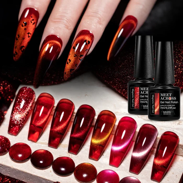 7ml Red Series Cat Magnetic Gel Nail Polish Sparkle Glitter Semi Permanent Nail Art UV Gel Varnish Manicure For Valentines Nails - Image 3