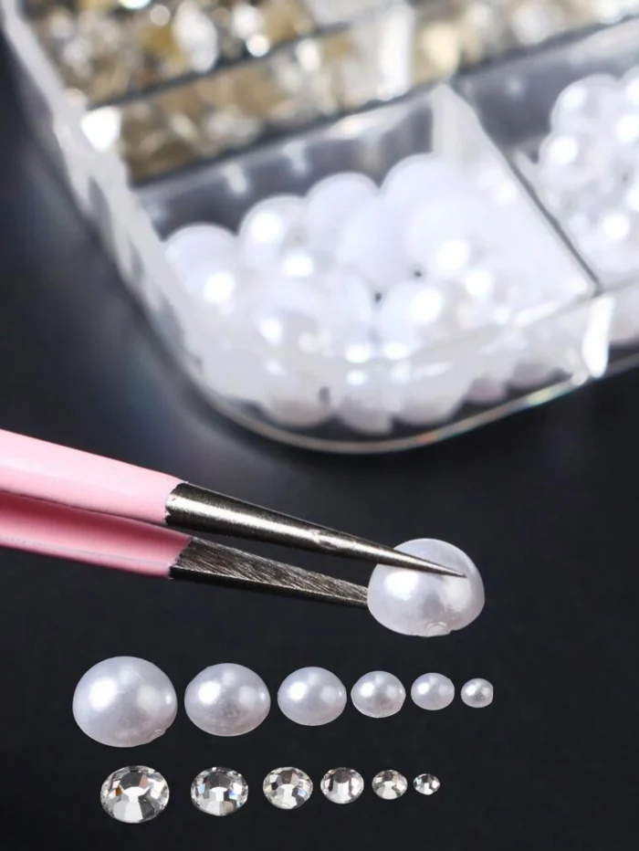 12grids/box Half Round White Pearls Bead 3D Nail Charms Mixed White Flatback Pearl SS4-SS16 Round Nail Jewelry DIY Nail Gems Kit - Image 5