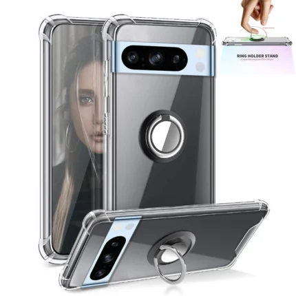Funda con soporte de anillo para Google Pixel 8 Pro, carcasa trasera suave para teléfono, a prueba de golpes, transparente, 7A, 6A