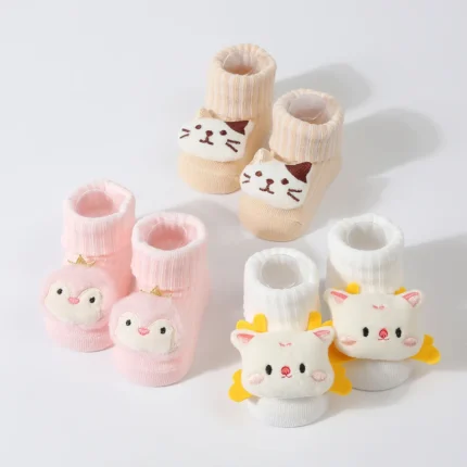 Cute Newborn 3D Cartoon Doll Socks Spring New Baby Soft Prewalker Knitted Sock For Girls Boys Infant Knitting Hairband Socks