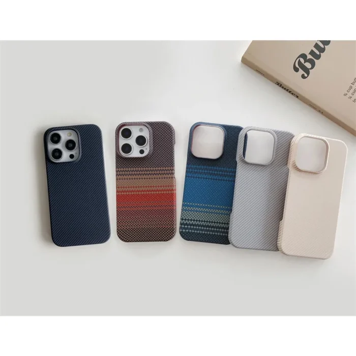 For IPhone 16 Plus 15 14 13 12 Pro Max Kevlar Pattern Phone Case Magnetic Carbon Fiber Leather Borderless Protective Cover - Image 6