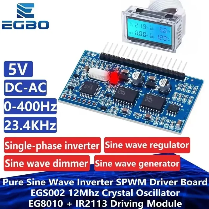 1~5PCS EGBO 5V DC-AC Pure Sine Wave Inverter SPWM Driver Board EGS002 12Mhz Crystal Oscillator EG8010+ IR2113 Driving Module LCD - Image 1