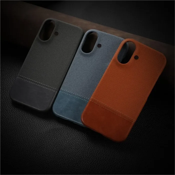 Business Leather Iron on Nylon Fabric Case For iPhone 16 15 14 13 12 Pro Max Plus Borderless Breathable Matte Shockproof Cover - Image 3