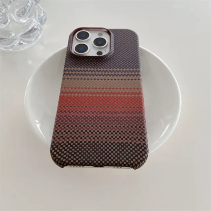 For IPhone 16 Plus 15 14 13 12 Pro Max Kevlar Pattern Phone Case Magnetic Carbon Fiber Leather Borderless Protective Cover