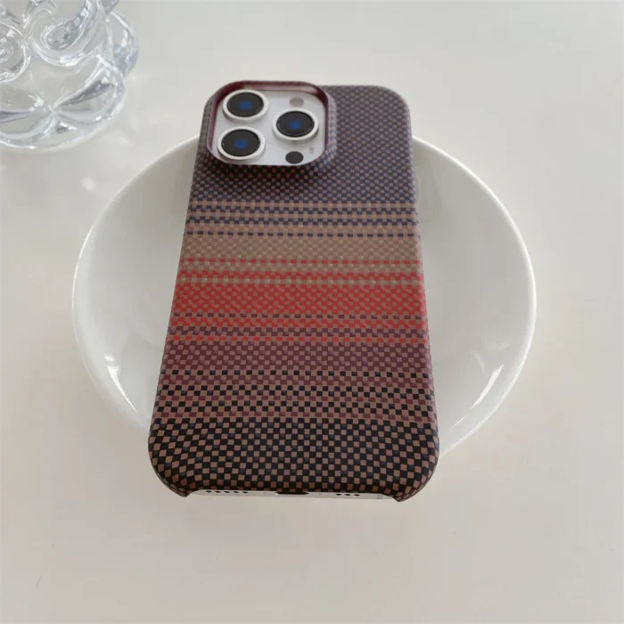 For IPhone 16 Plus 15 14 13 12 Pro Max Kevlar Pattern Phone Case Magnetic Carbon Fiber Leather Borderless Protective Cover - Image 1