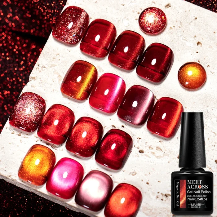 7ml Red Series Cat Magnetic Gel Nail Polish Sparkle Glitter Semi Permanent Nail Art UV Gel Varnish Manicure For Valentines Nails - Image 5