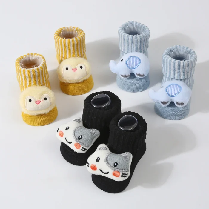 Cute Newborn 3D Cartoon Doll Socks Spring New Baby Soft Prewalker Knitted Sock For Girls Boys Infant Knitting Hairband Socks - Image 2