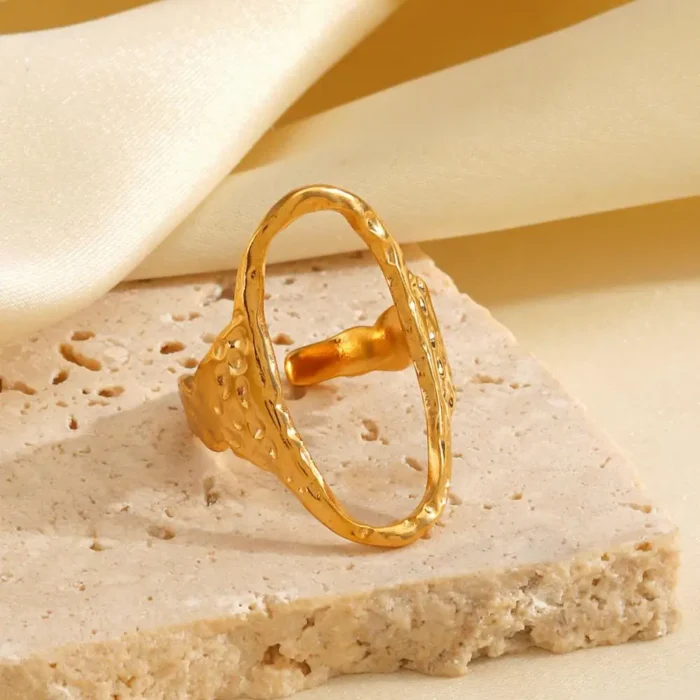316L Stainless Steel Geometric Oval Rings for Women Men Punk Irregular Textured Open Ring High-Quality Waterproof Jewelry Gift - Image 5