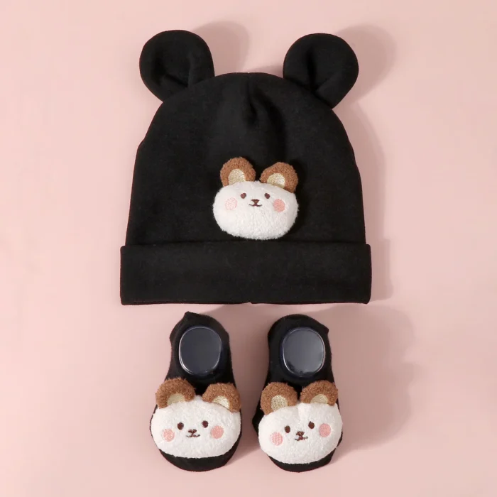 Cute Baby Hat+Socks Set Knit Cotton Newborn Beanies Cartoon Ear Infant Turban Girl Boy Hat Toddler Headwrap Children Accessories - Image 5