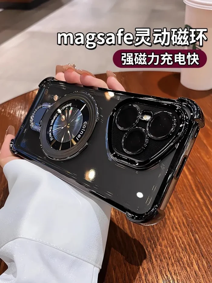 Case for Honor 400 Pro magnetic holder camera protection plating airbag silicone transparent shockproof back cover - Image 1