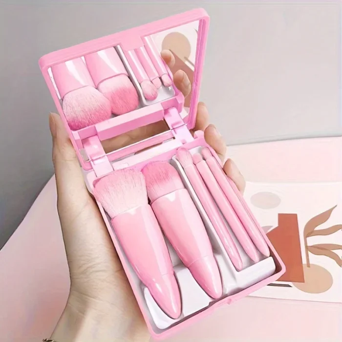 Mini Makeup Brush Set Travel Makeup Brush Set，5Pcs Portable Makeup Brush Set With Mirror - Foldable Travel Kit - Image 6