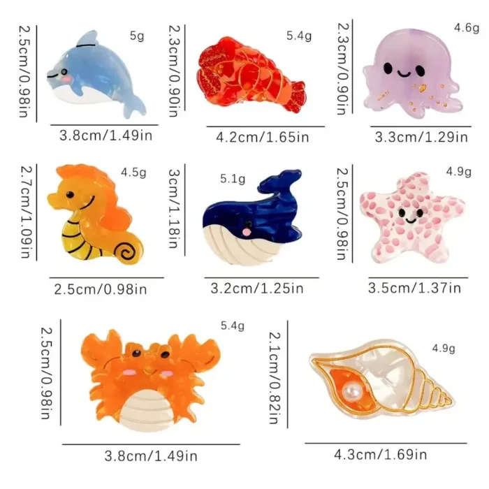 Lobster Cartoon Small Hair Claw Clip Whale Sea Horse Ocean Series Hairpin Hair Accessories Acetate Barrette Girls - Image 6
