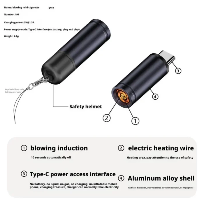 Mini Cigarette Lighter TypeC Plug-in Lighter Windproof Cigarette Without Cigarette Outdoor Lighter Ignition Charging Car Li M4T9 - Image 3