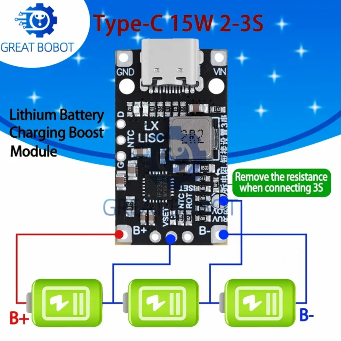 BS Type-C USB 2-3S BMS 15W 8.4V 12.6V 1.5A Lithium Battery Charging Module With Balanced Support Fast Charge With Indicator - Image 1