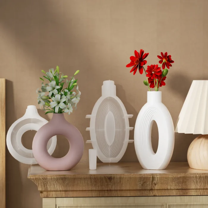 Scandinavian Circle Vase Silicone Mold Oval Circle Striped Ins Style Large Ornaments Donut Flower Arrangement Vase Making Moulds - Image 5