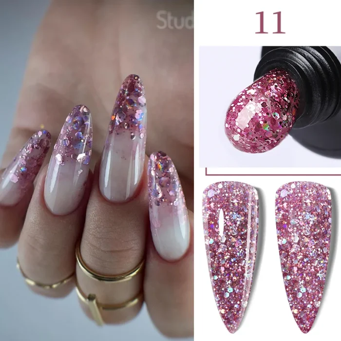 LILYCUTE 15ML Pink Glitter Sequins Nail Extension Gel Finger Prolong Semi Permanent Soak Off LED UV Nail Art Hard Gel Varnish - Image 1