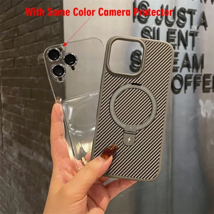 Business Carbon Fiber Bracket Magsafe Case for iPhone 16 Pro Max Plus Camera Protector Cover for iPhone 13 11 12 14 15 Pro Max - Image 5