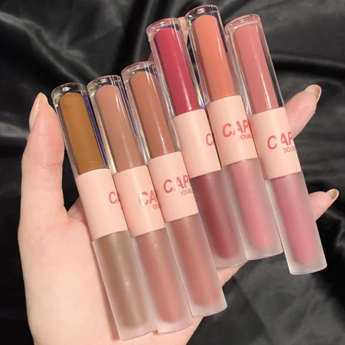 Double Headed Lip Glaze Chestnut Lip Mud Long Lasting Moisturizing Waterproof Sweatproof Matte Lipstick Korean Cosmetics - Image 2