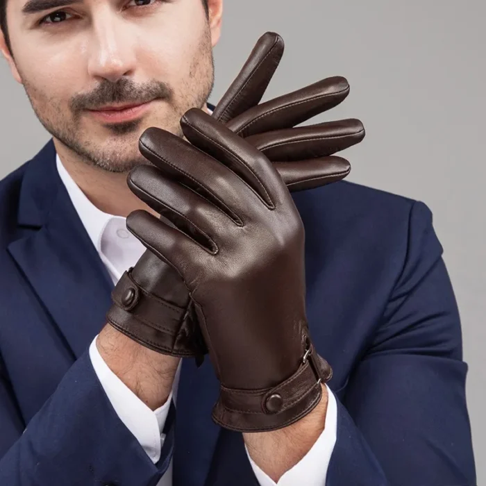 Men's Real Sheepskin Gloves Winter Warm Fleece Thickened Touch Screen Driving Riding Business Leather Gloves Thin Windproof - Image 1