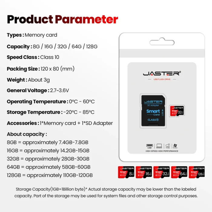 JASTER Mini SD Card 4GB 8GB 16GB Class 6 Real Capacity 32GB Memory SD Card High Speed Smart SD Card TF Red suitable for camera - Image 6