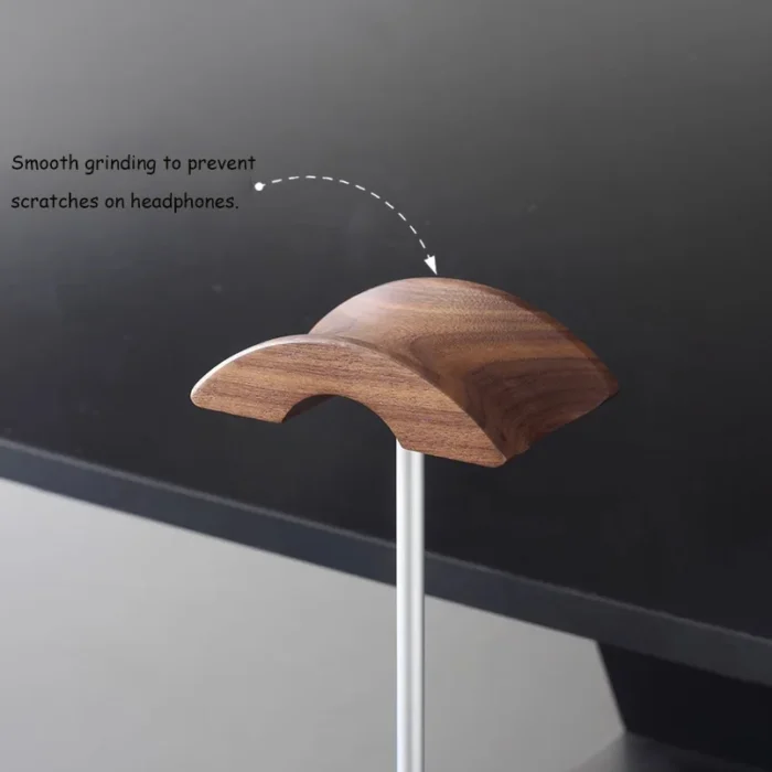 Black Walnut Wood & Aluminum Headphone Stand Nature Walnut Gaming Headset Holder with Solid Wood Base for Table Desk Display - Image 3