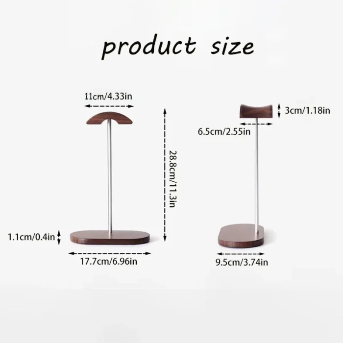 Black Walnut Wood & Aluminum Headphone Stand Nature Walnut Gaming Headset Holder with Solid Wood Base for Table Desk Display - Image 6