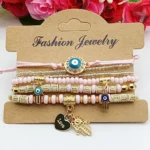 6Pcs Fatima Hand Evil Eye Bracelet Set For Women Heart Charm Beads Rope Chain Bangle Female Bohemian Handmade Jewelry - Image 3