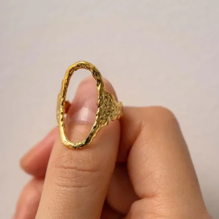 316L Stainless Steel Geometric Oval Rings for Women Men Punk Irregular Textured Open Ring High-Quality Waterproof Jewelry Gift