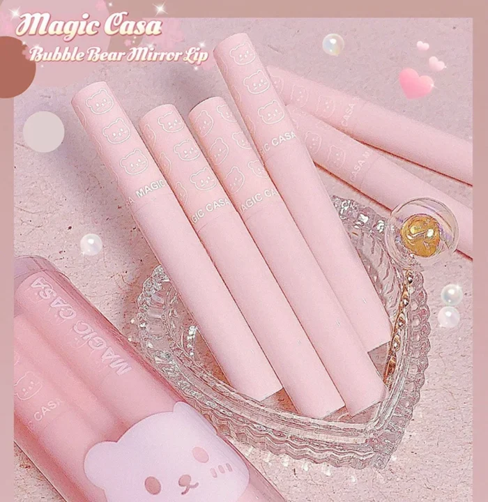 Water Mirror Lipstick Kit Moisturizing Lasting Non-stick Cup Lip Glaze Bubble Bear Liquid Lipsticks Women Lip Korean Makeup Sets - Image 6