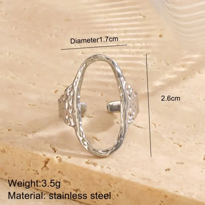 316L Stainless Steel Geometric Oval Rings for Women Men Punk Irregular Textured Open Ring High-Quality Waterproof Jewelry Gift - Image 6